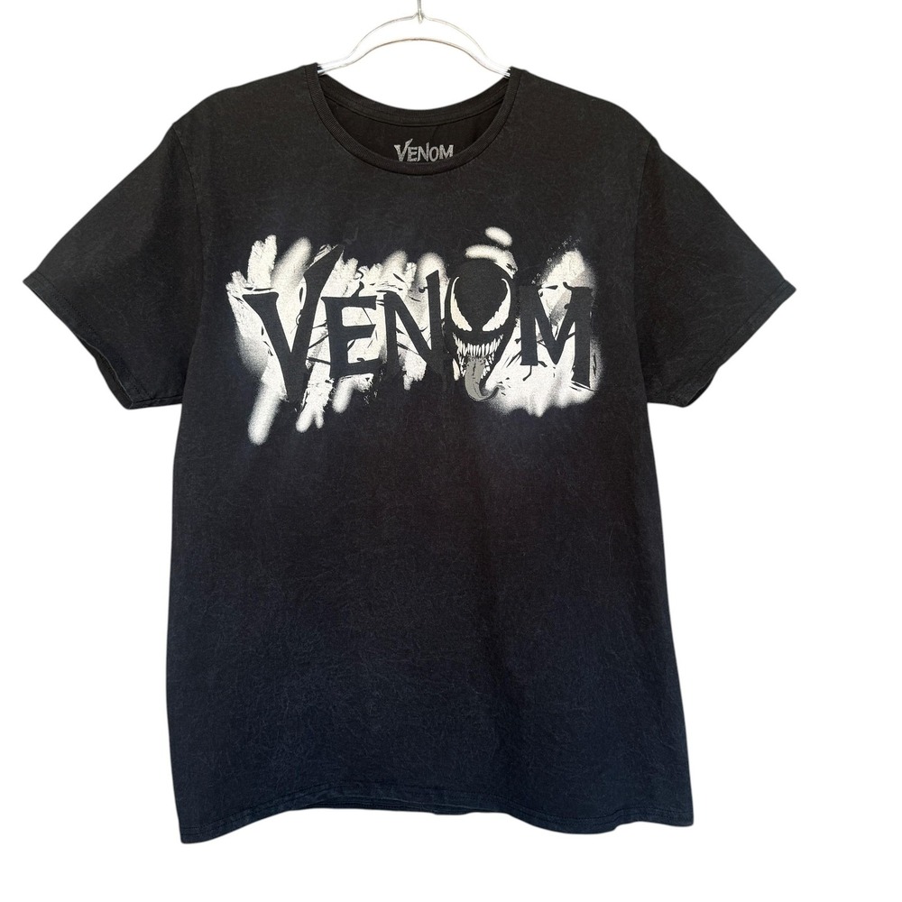 Venom Shirt Mens Large Black Venom Logo Front Back Graphic Tee Marvel Superhero